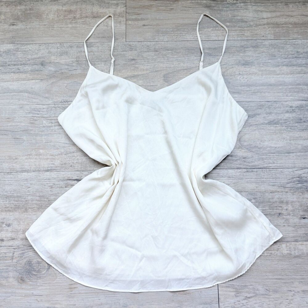 Quince Washable Stretch Silk V-Neck Cami Ivory Large Adjustable Straps Minimal